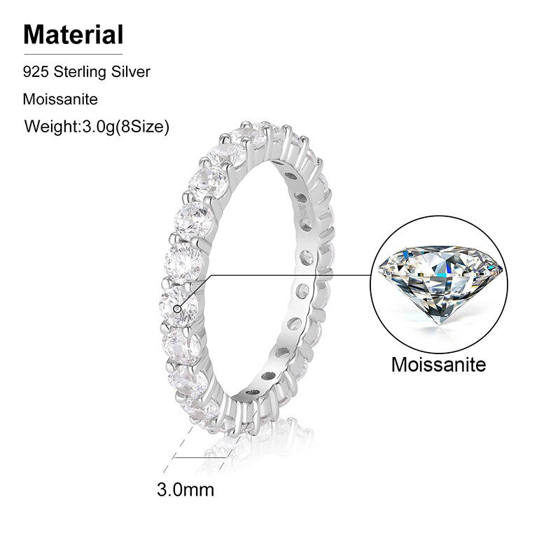 Ladies Iced Luxury Genuine 3.0mm VVS Lab Diamond Solid Sterling Silver Rings