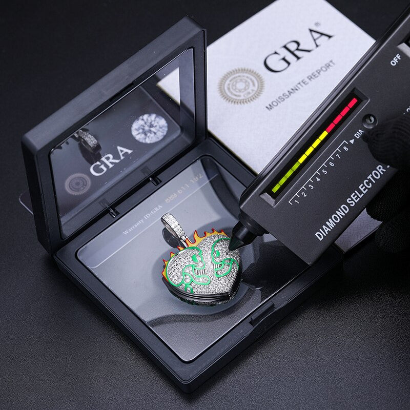 Loyalty Till The End Genuine VVS Diamond Solid 925 Silver Heart Skulls Hip Hop Pendant