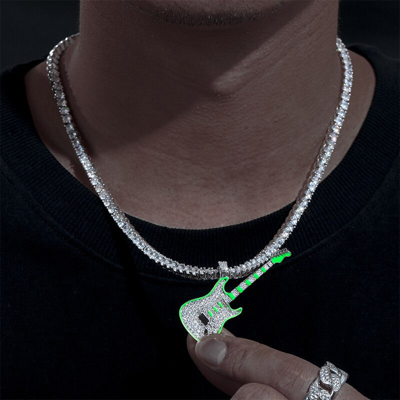 RockStar | Moissanite Diamond Glow In The Dark 925 Sterling Silver Guitar Street Rock Chain