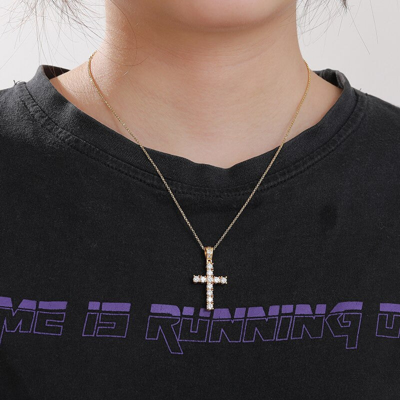 Iced Solid Sterling Silver VVS Lab Diamond Cross Pendant Hip Hop Chain
