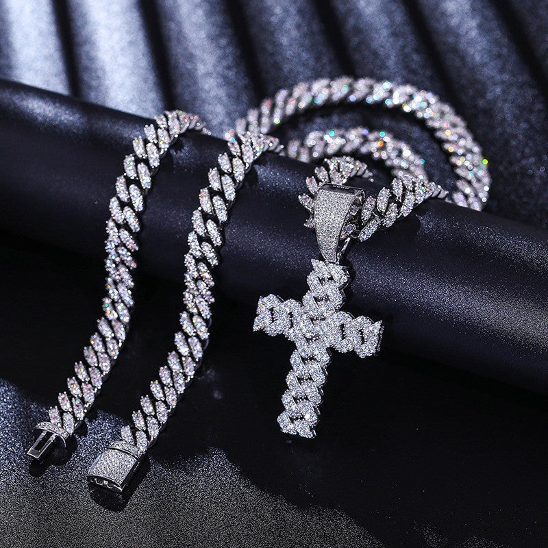 Cross Necklace Hip Hop Silver Pendants Genuine VVS Diamond Solid
