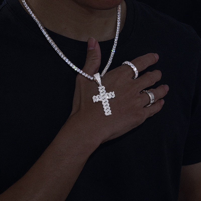 Genuine VVS Diamond Solid 925 Silver Cuban Cut Hip Hop Spiritual Cross Pendant