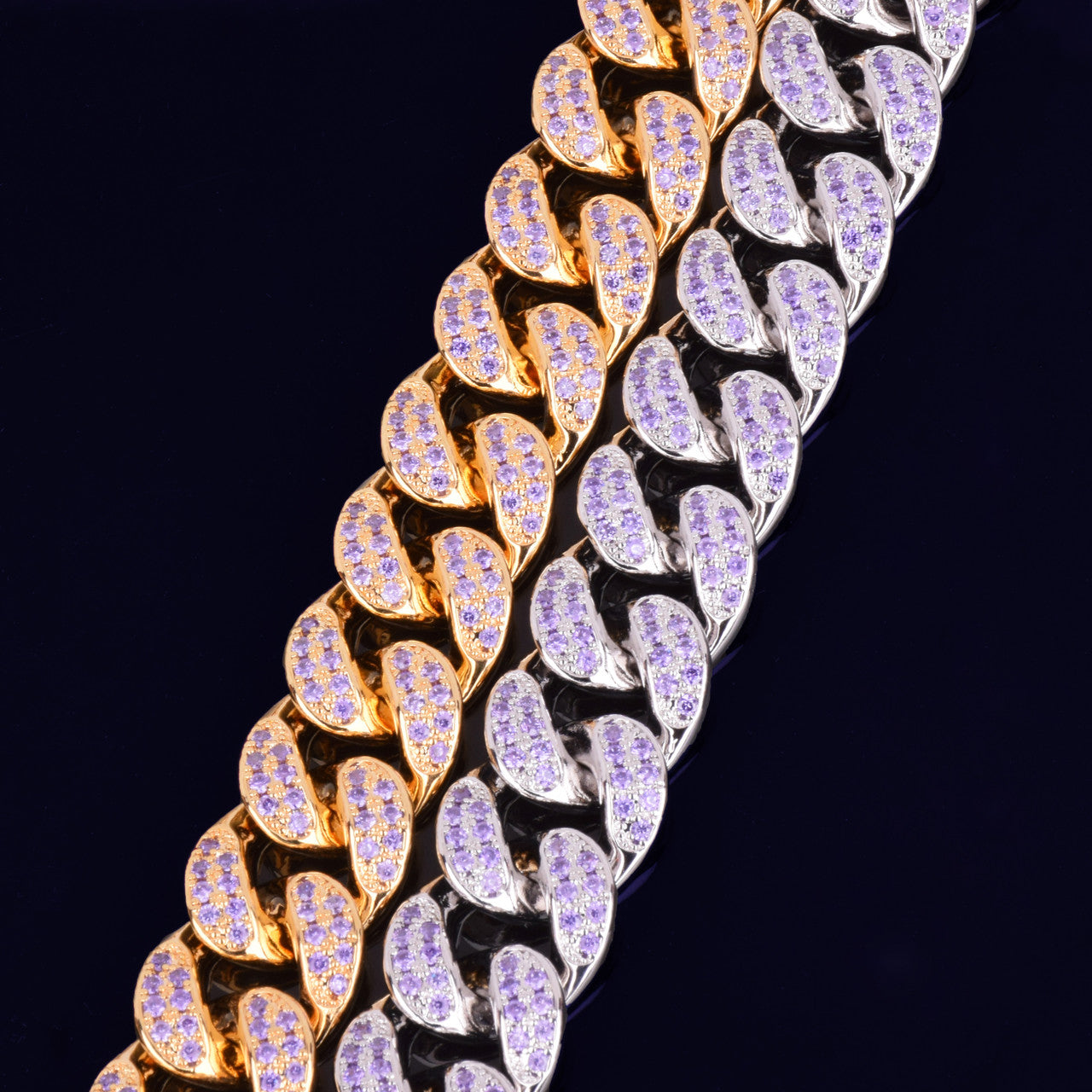Purple Reign | 20mm Purple VVS Diamond CZ Prong Miami Cuban Link Chain