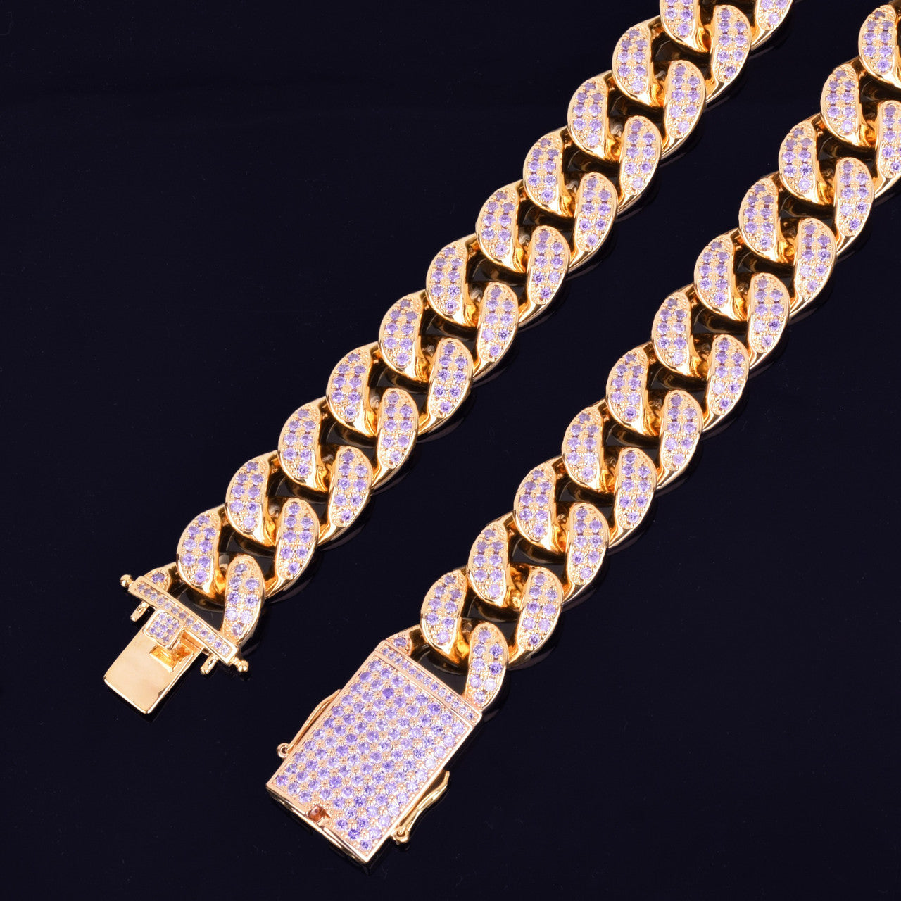 Purple Reign | 20mm Purple VVS Diamond CZ Prong Miami Cuban Link Chain