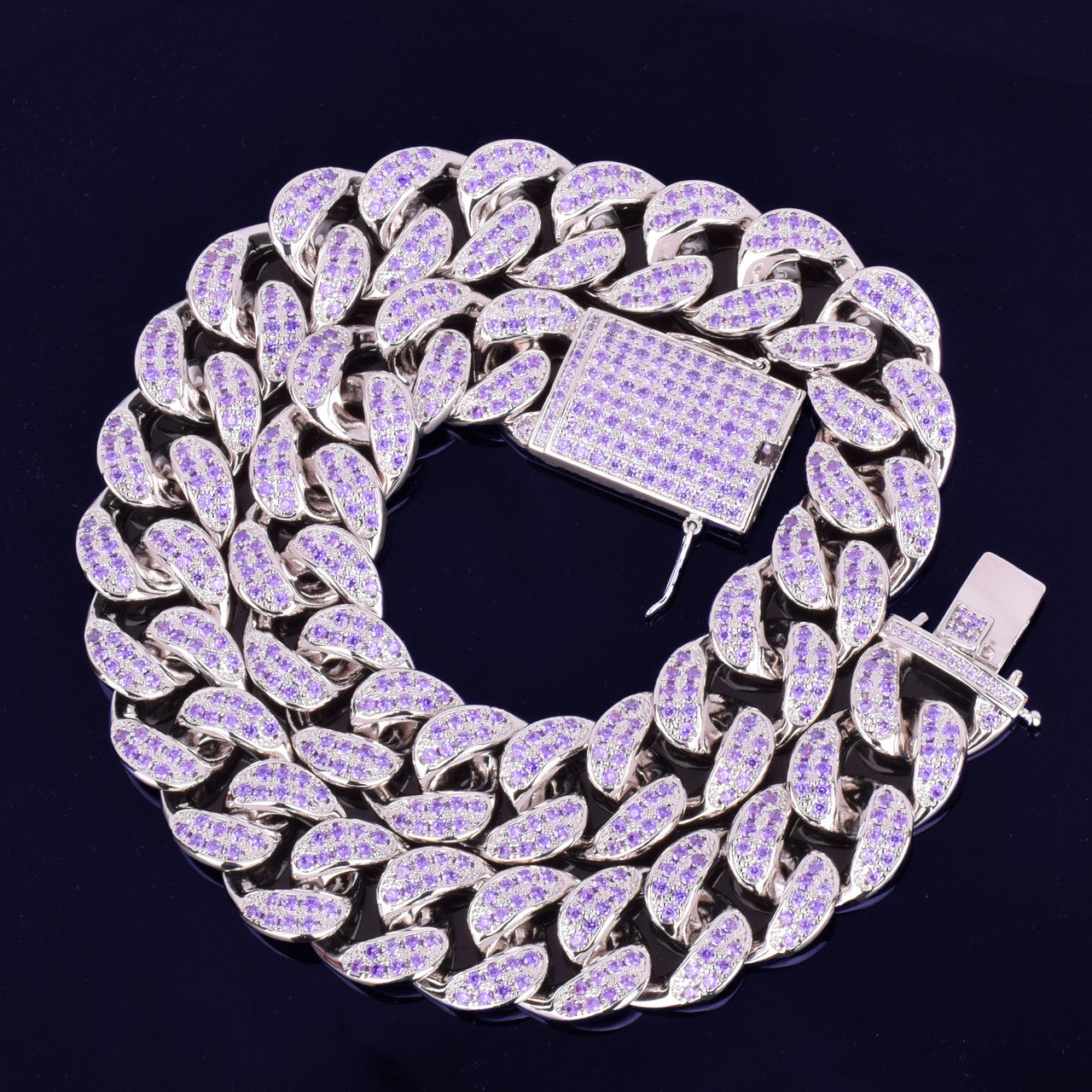 Purple Reign | 20mm Purple VVS Diamond CZ Prong Miami Cuban Link Chain