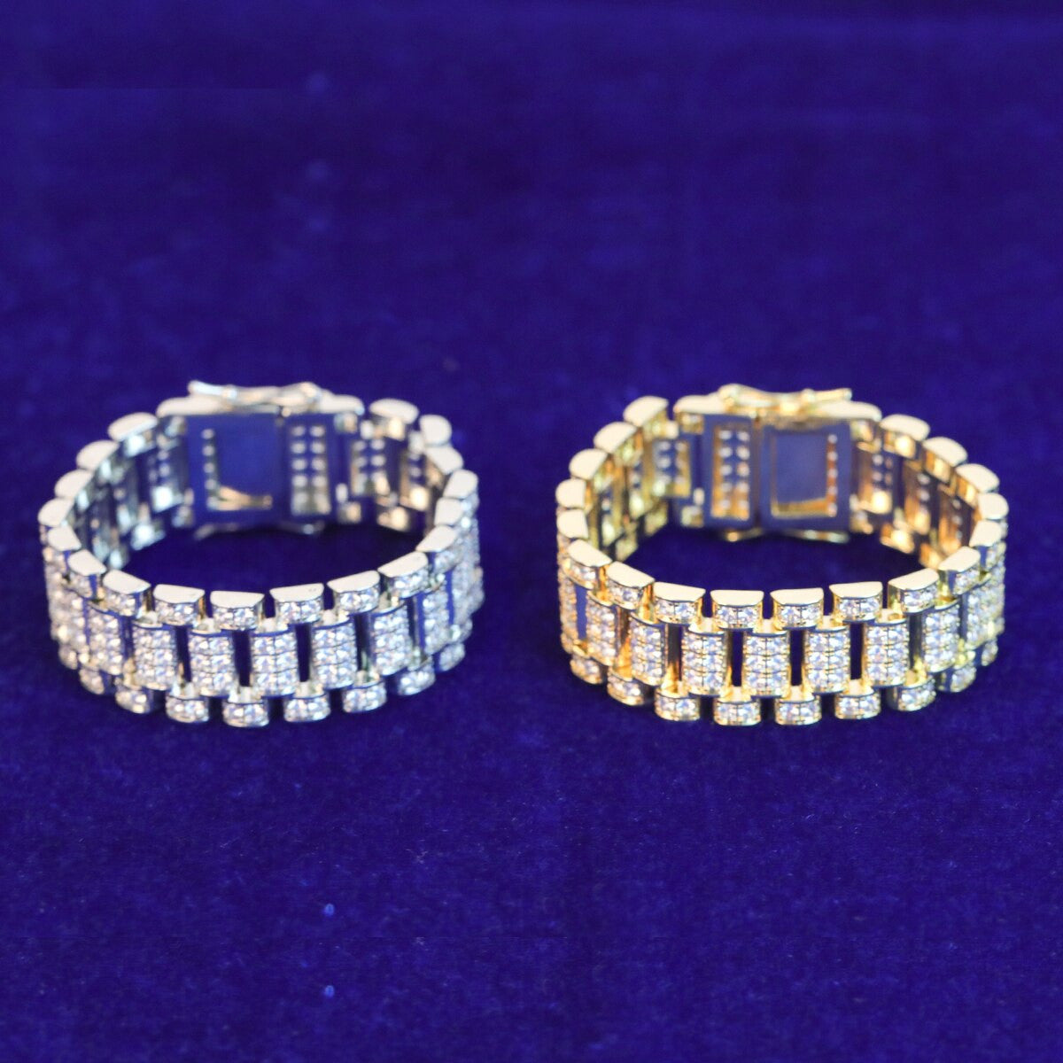 Flooded Ice Cluster Stone Watch Style Thick Band Mens Bracelet