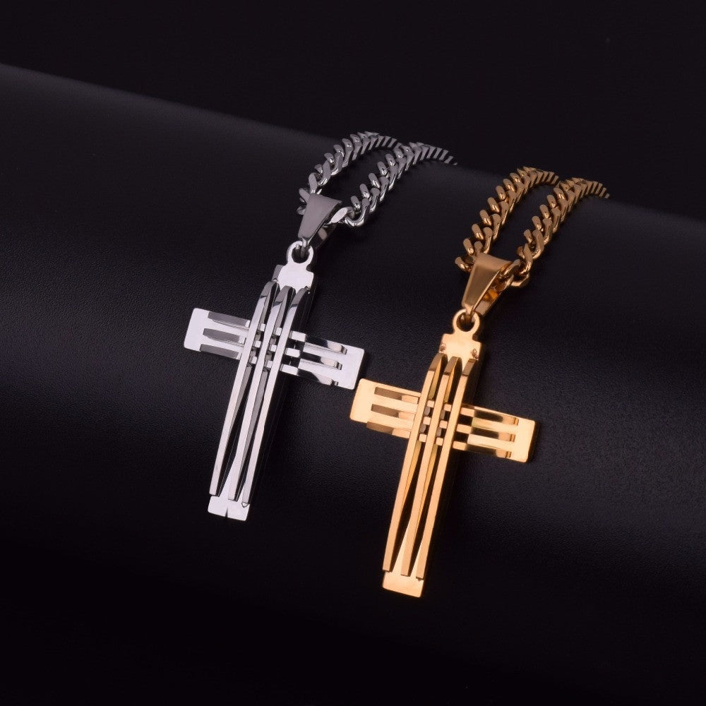 Trinity Cross | Gold Silver Over No Fade Stainless Steel Pendant Chain Necklace