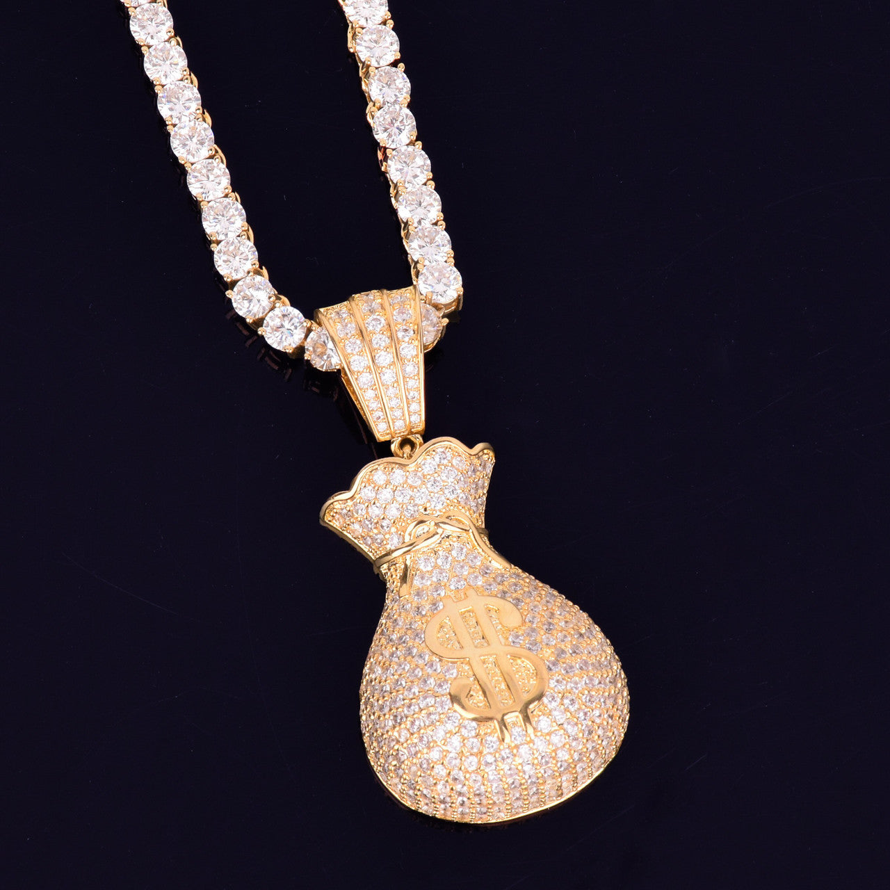 Men's 18k Gold Silver Big Boy Dollars Money Bag Hip Hop Jewelry Pendant Chain Necklace