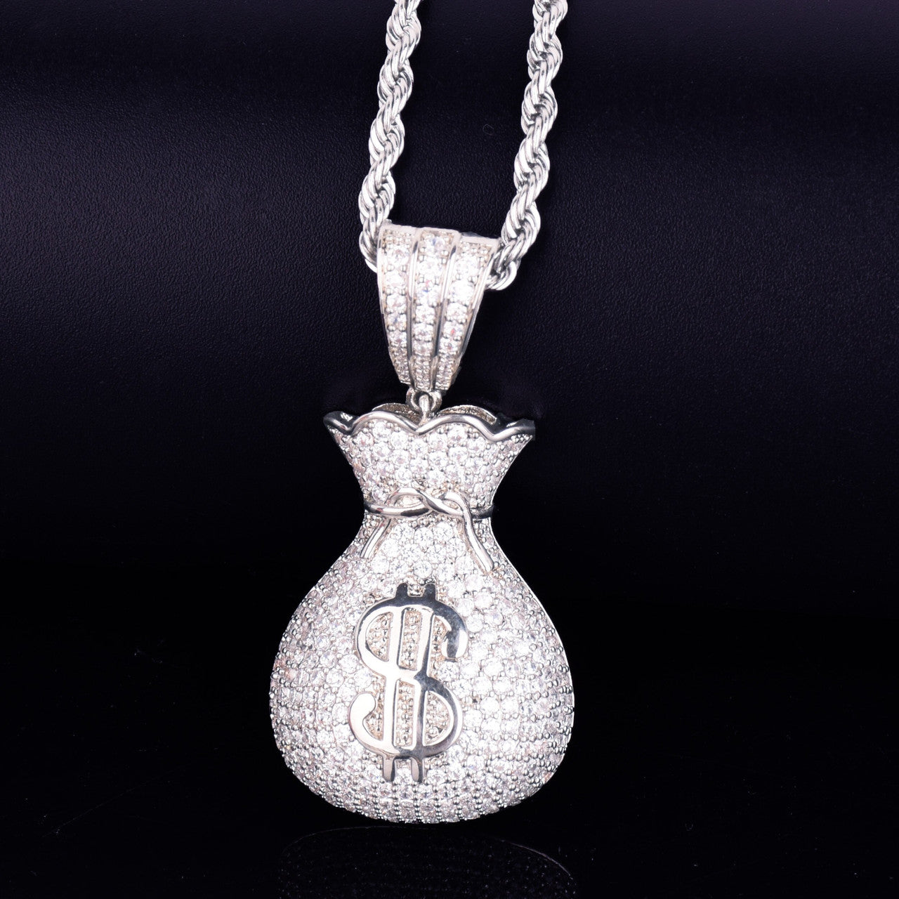 Silver AAA Micro Pave Money Bag Chain