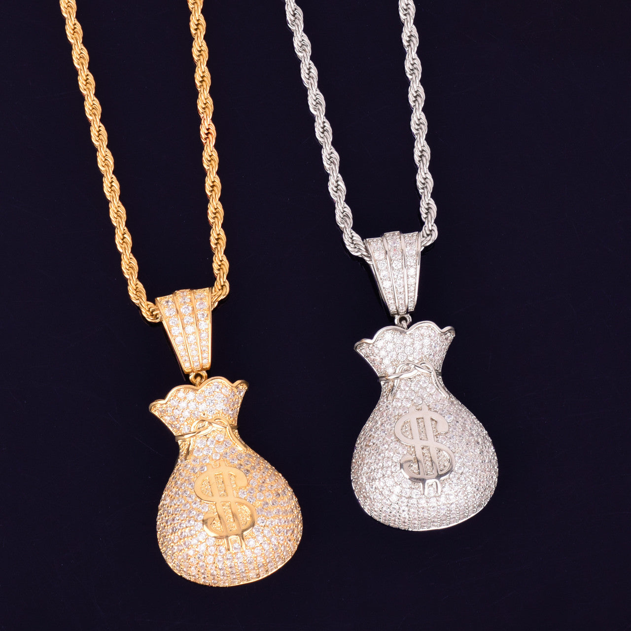 Men's 18k Gold Silver Big Boy Dollars Money Bag Hip Hop Jewelry Pendant Chain Necklace