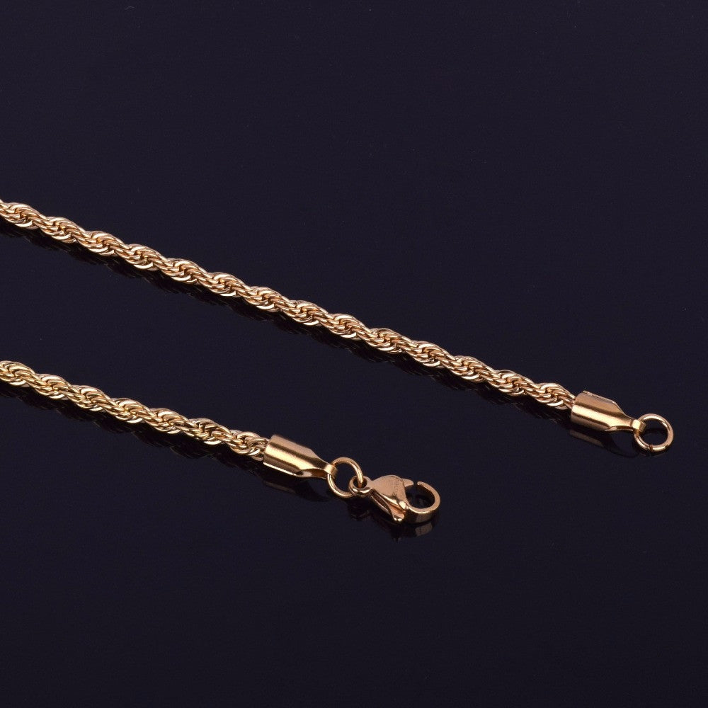 14k Gold .925 Silver Over Stainless Steel 3mm Rope Link Chain Necklace