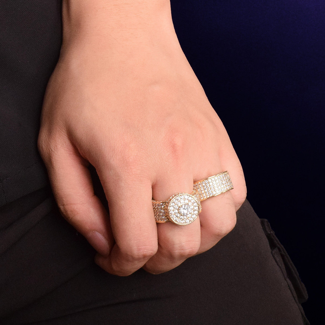 Mens Flooded Ice Micro Pave 18k 925 Circle Centerstone Hip Hop Rings