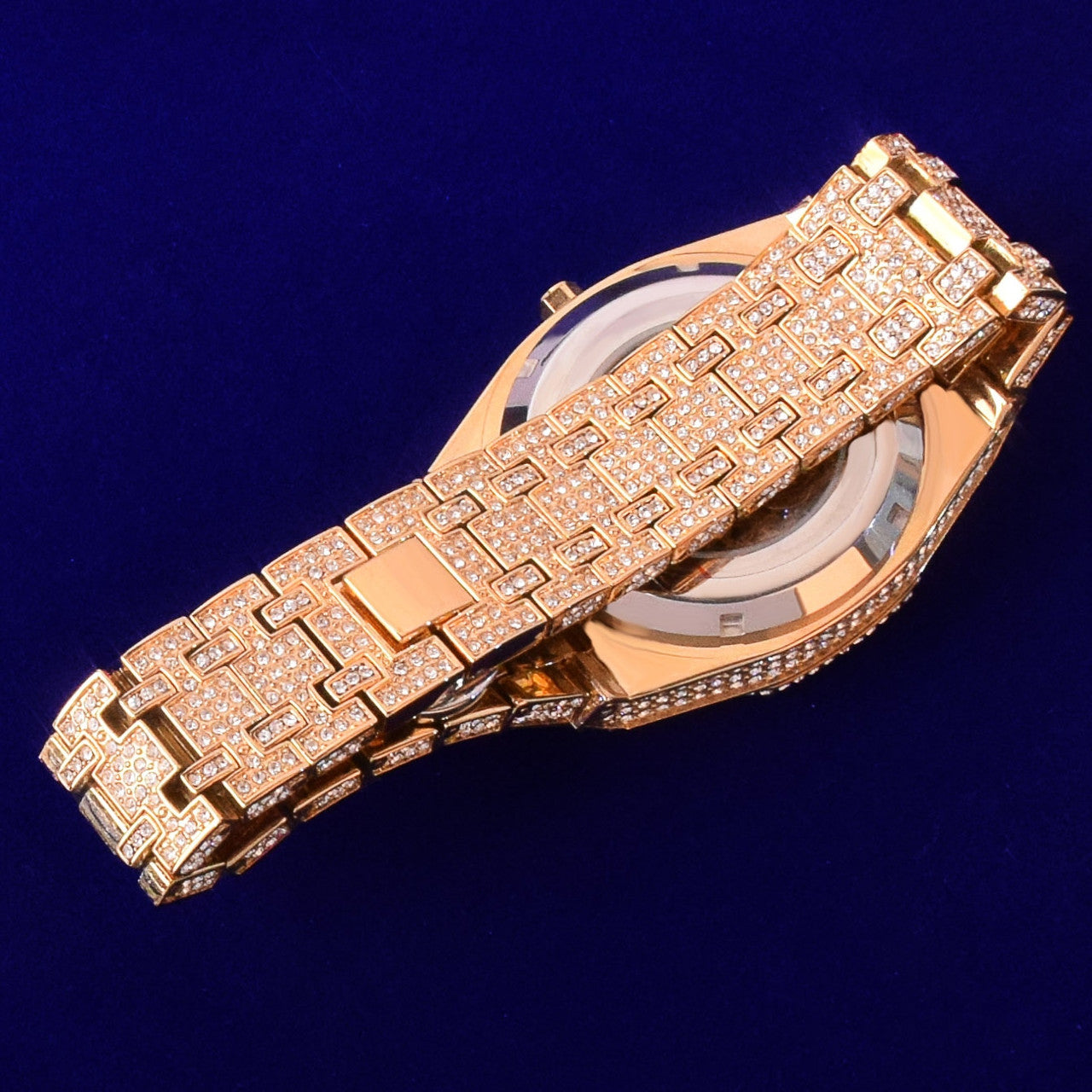 18k .925 Silver Rose Gold Men's Mechanical Dial Luxury Fully Iced Wrist Watch