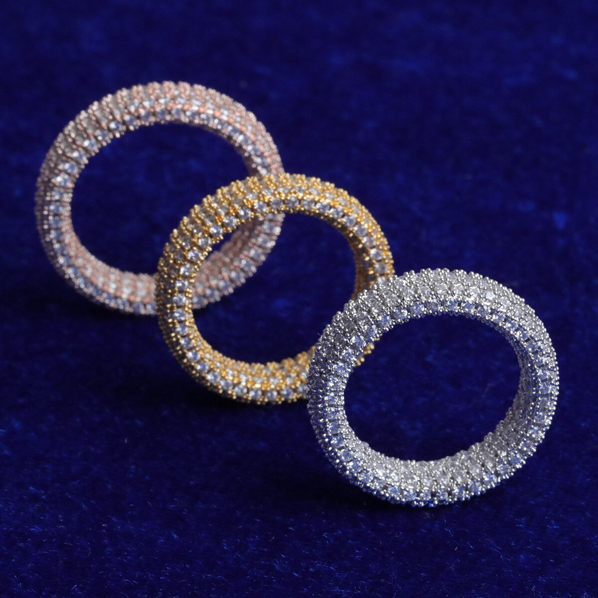 Men’s Total Eclipse Flooded Ice Hip Hop 5A Stone Ring White Gold Bling Ring