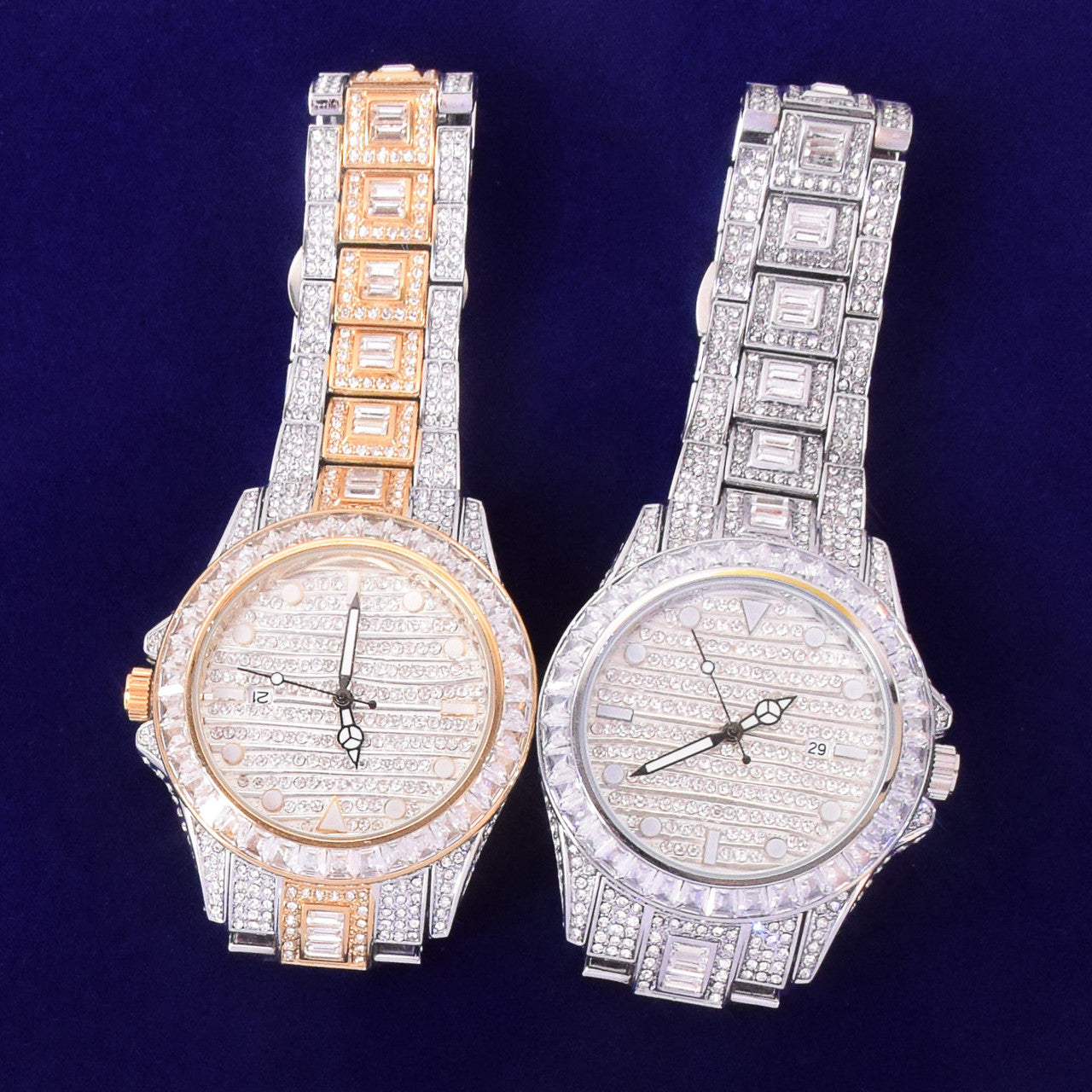 Mens Flooded Iced Baguette Bezel Big Business Hip Hop Wrist Watch