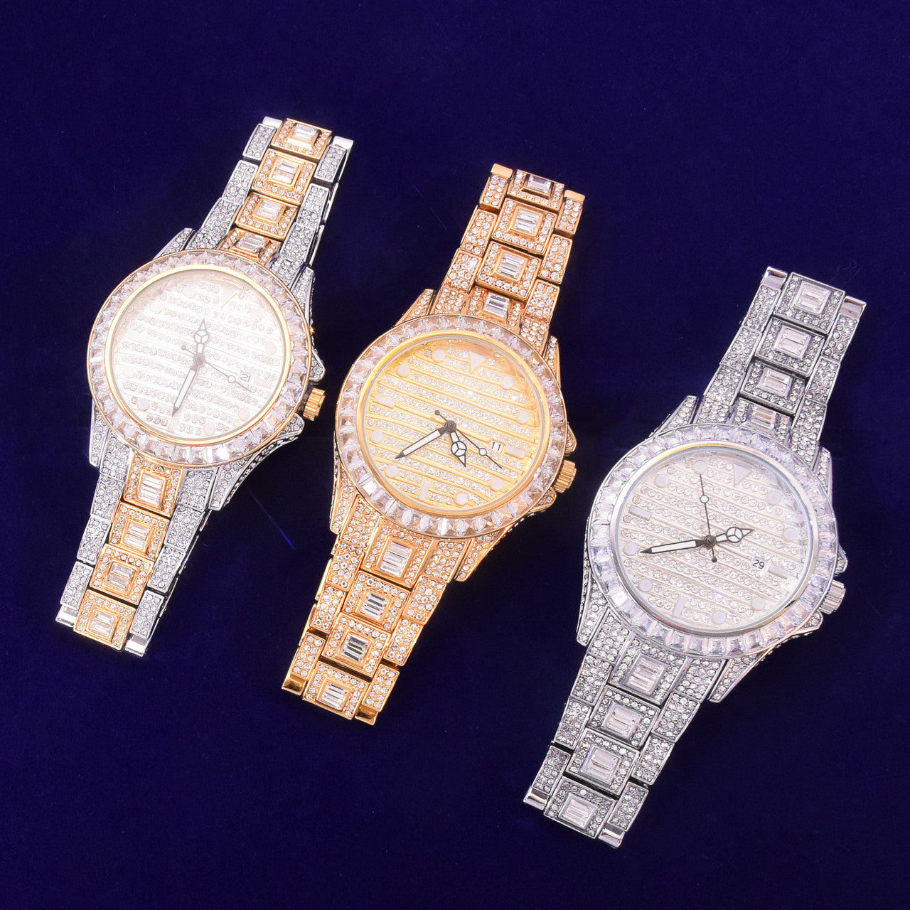 Mens Flooded Iced Baguette Bezel Big Business Hip Hop Wrist Watch