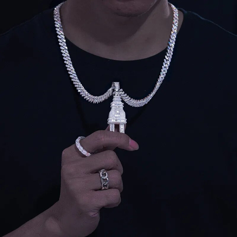 The Plug | Baguette Iced Blinged Out Moissanite Diamond Solid Silver Power Plug Pendant