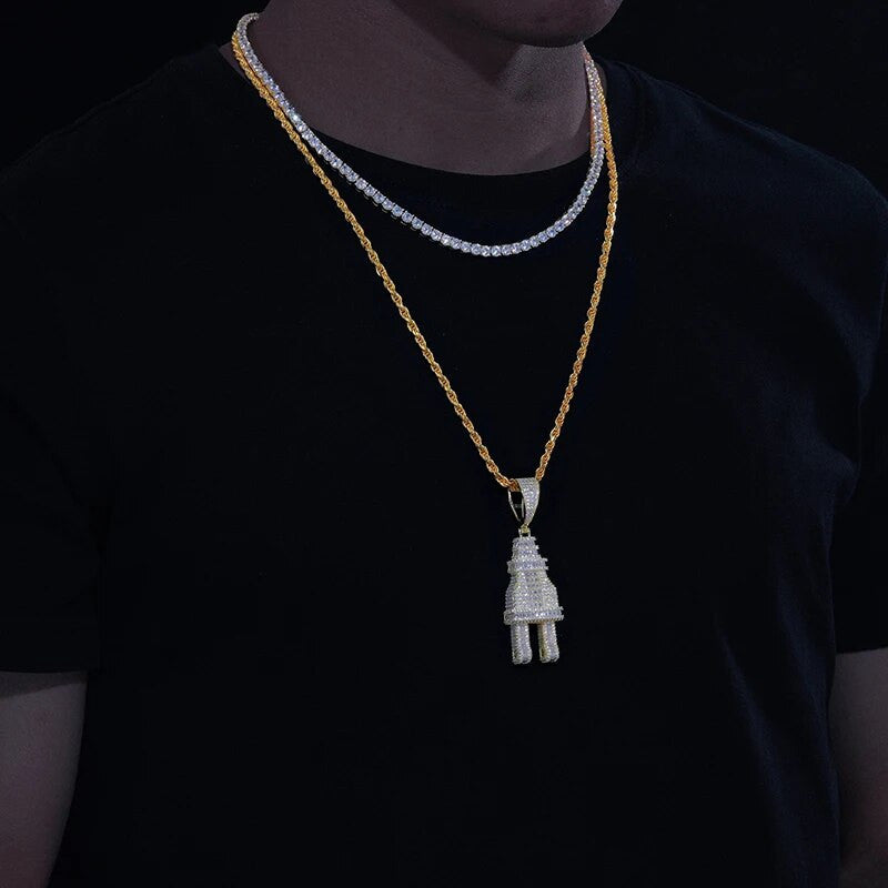 The Plug | Baguette Iced Blinged Out Moissanite Diamond Solid Silver Power Plug Pendant