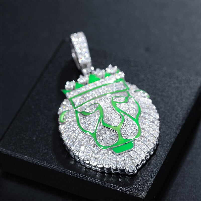 Mens Iced Alpha Lion Genuine VVS Lab Diamond Glow in the Dark Solid 925 Hip Hop Chain