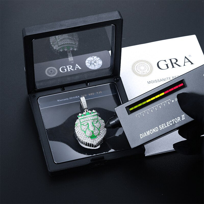 Mens Iced Alpha Lion Genuine VVS Lab Diamond Glow in the Dark Solid 925 Hip Hop Chain