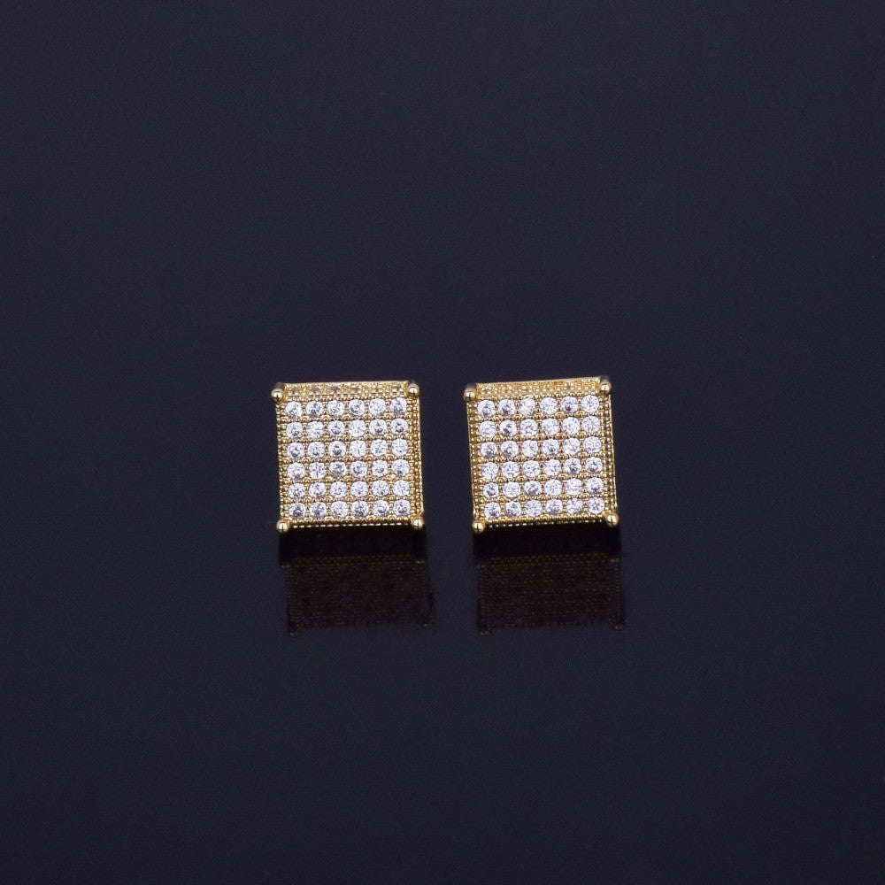 Iced Pillars | Mens VVS Diamond CZ Hip Hop 12mm Earrings 18k Gold Silver