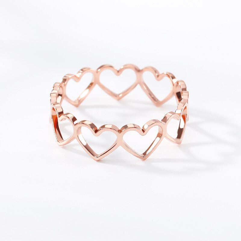 Dainty Platinum Rose Gold 14k Over Stainless Steel All Heart Hollow Rings