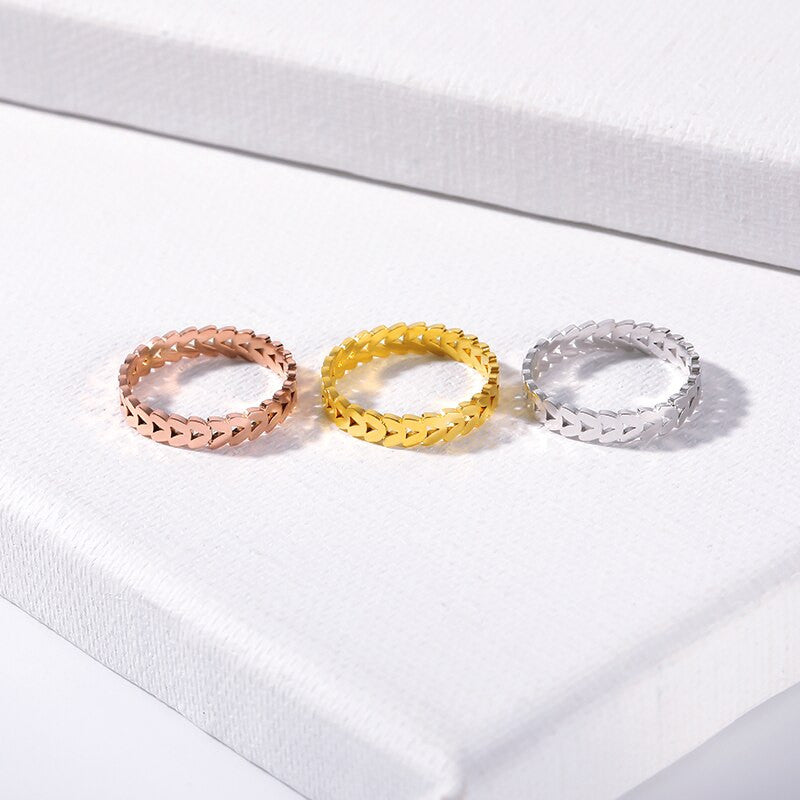 Ladies Casual Fashion 14k Platinum Rose Gold over Stainless Steel Dainty Leaf Rings