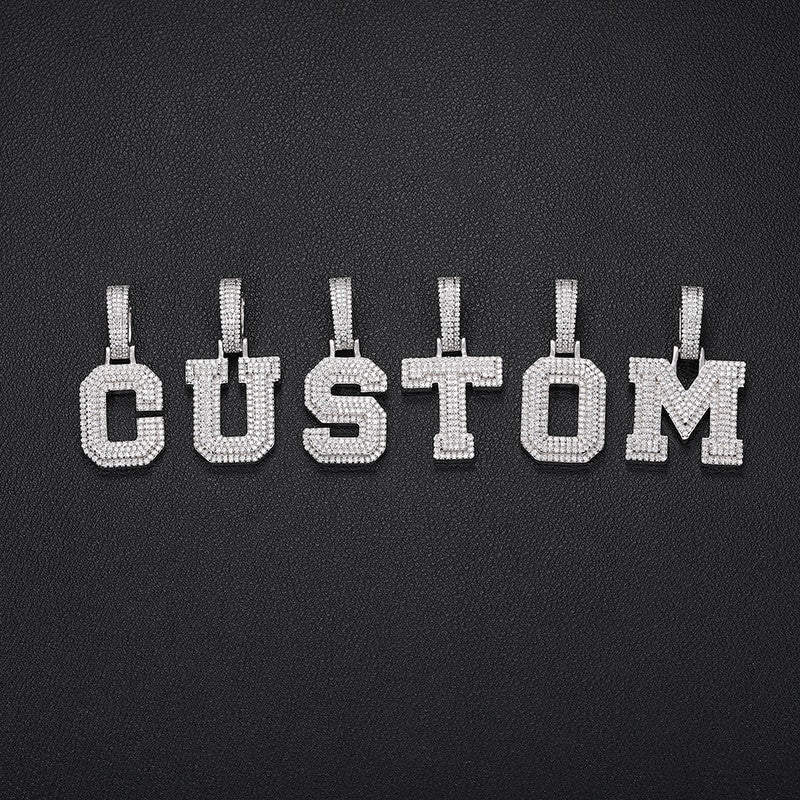 Mens Genuine VVS Diamond Solid 925 Sterling Silver Initial Letter Hip Hop Pendants