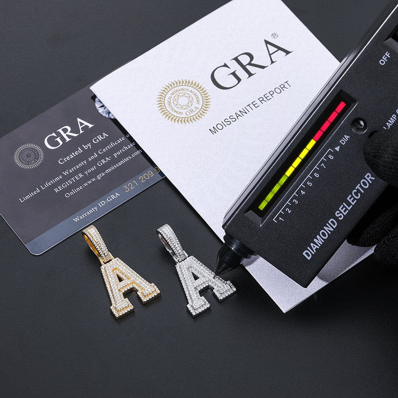Mens Genuine VVS Diamond Solid 925 Sterling Silver Initial Letter Hip Hop Pendants