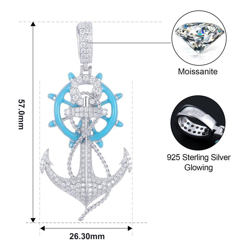Glow In The Dark Genuine Diamond VVS Solid Silver Anchor Hip Hop Chain Pendant