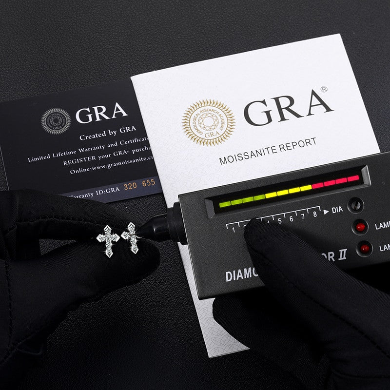 Genuine VVS Lab Diamond Solid Sterling Silver Arrow Cross Flooded Ice Earrings