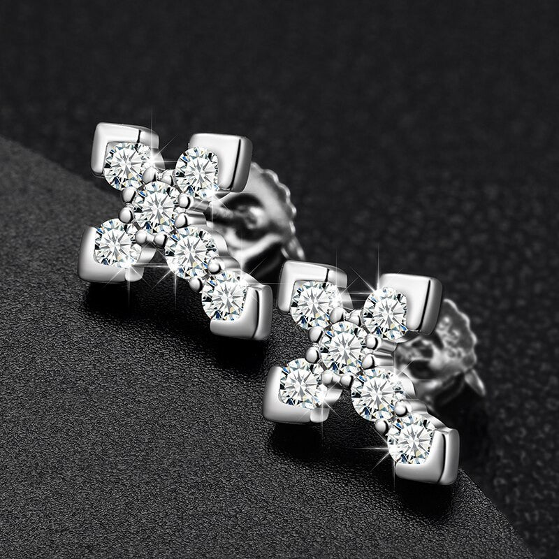 Genuine VVS Lab Diamond Solid Sterling Silver Arrow Cross Flooded Ice Earrings