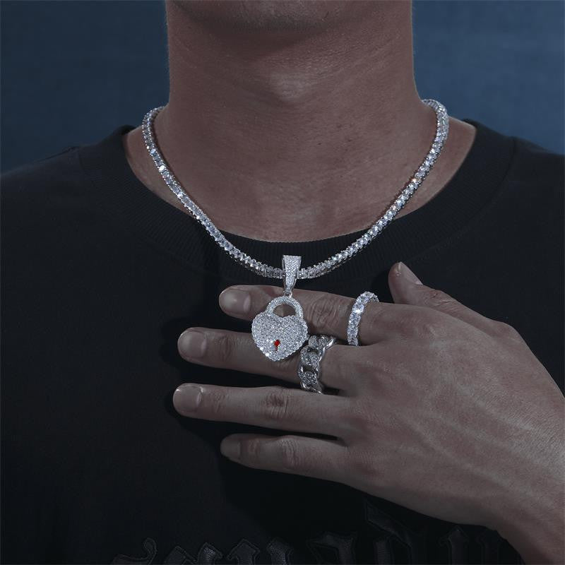 Genuine VVS Lab Diamond Heart On Lock 925 Sterling Silver Necklace Pendant