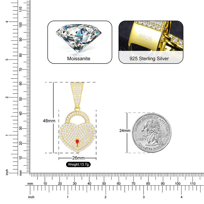 Genuine VVS Lab Diamond Heart On Lock 925 Sterling Silver Necklace Pendant
