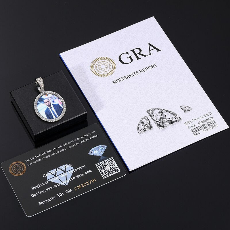 Custom 925 Solid VVS Lab Diamond Round Memory Photo Medallion Hip Hop Pendant Necklaces
