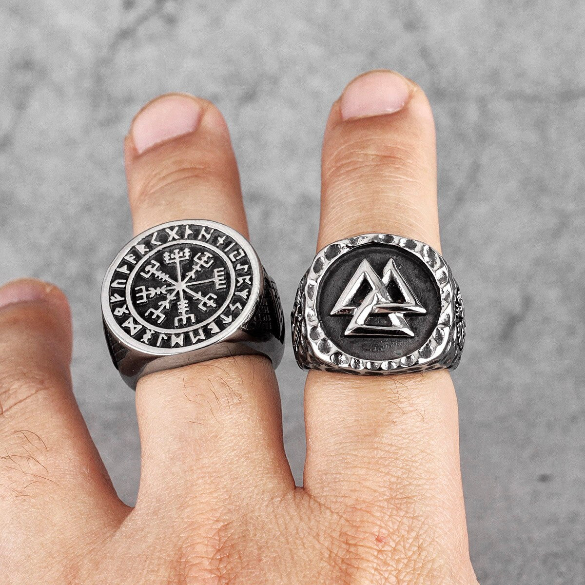 Mens Viking Stainless Steel Myth Odin Tri Triangle Vintage Personality Rings