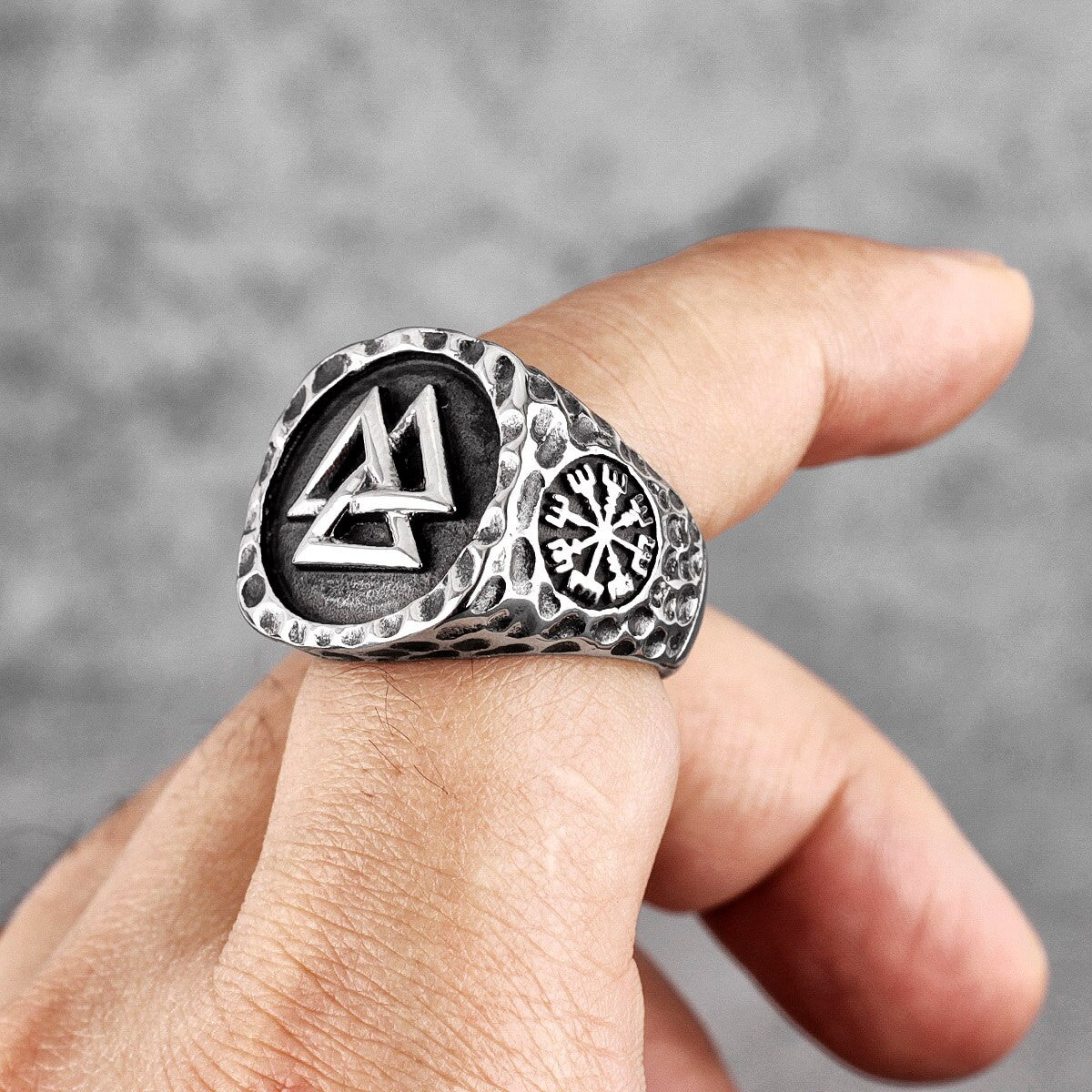 Mens Viking Stainless Steel Myth Odin Tri Triangle Vintage Personality Rings