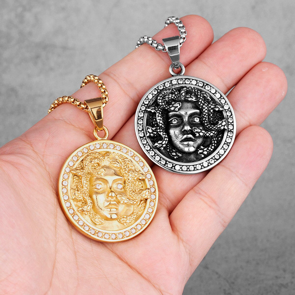 Medusa | Greek Mythology Stainless Steel No Fade Simulate Diamond Bling Pendant