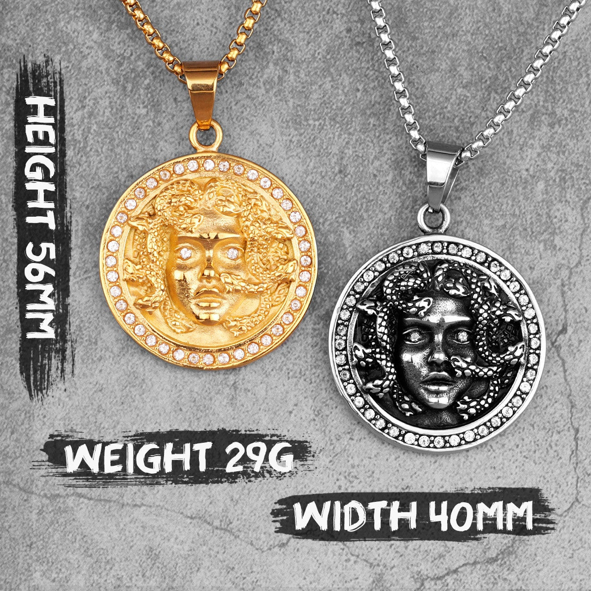 Medusa | Greek Mythology Stainless Steel No Fade Simulate Diamond Bling Pendant