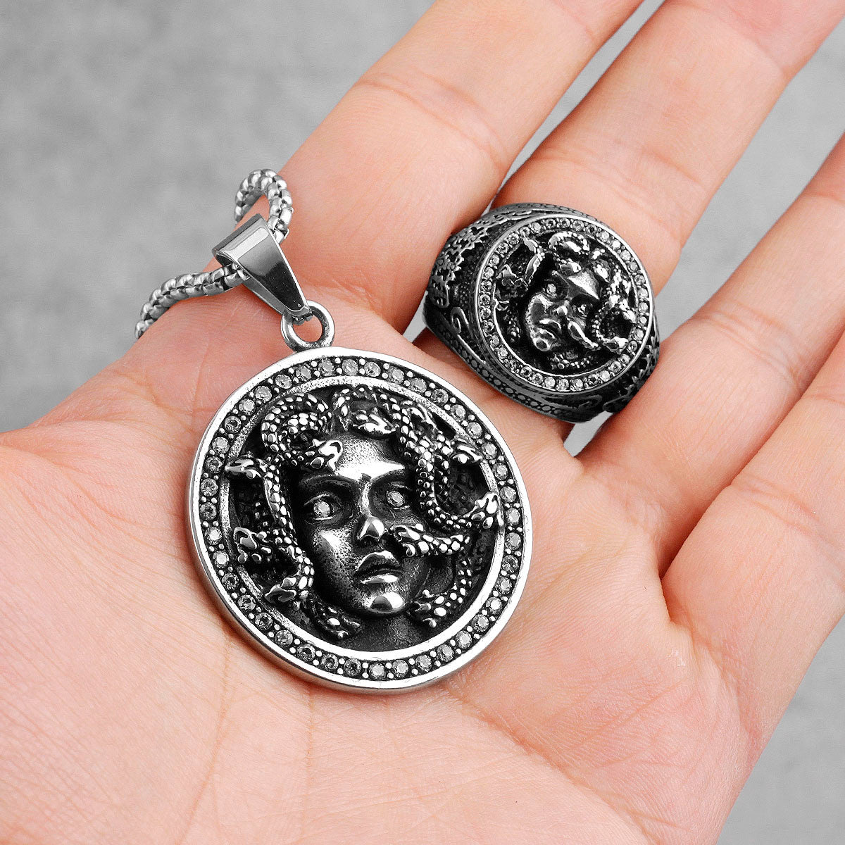 Medusa | Greek Mythology Stainless Steel No Fade Simulate Diamond Bling Pendant