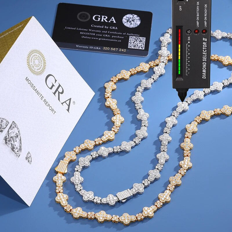 Solid 925 Sterling Silver 10mm Cross VVS Diamond Link Hip Hop Chain