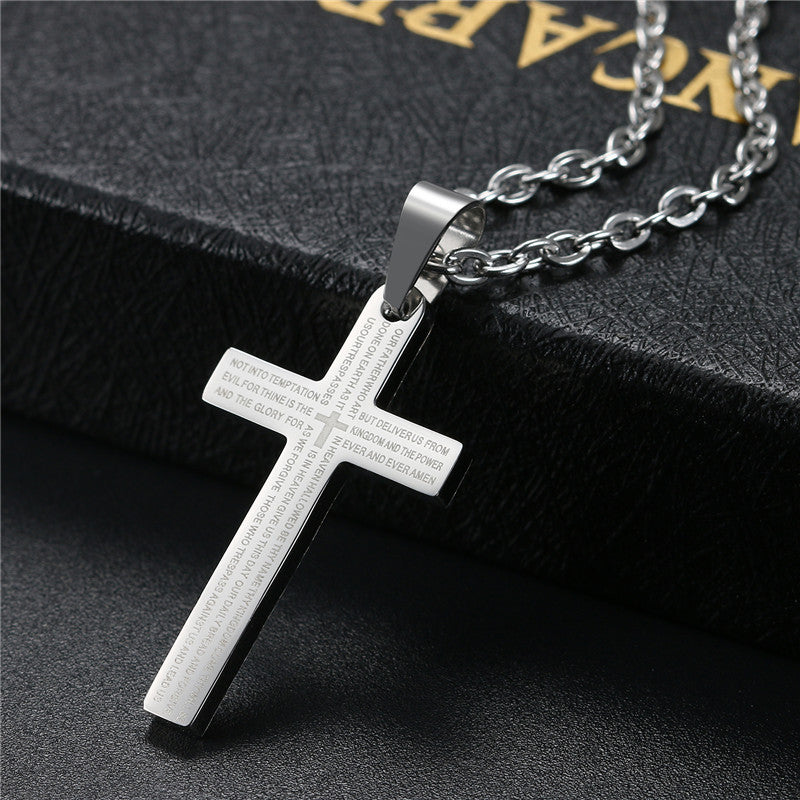 New No Fade Stainless Steel Lords Prayer Cross Pendant Chain Necklace
