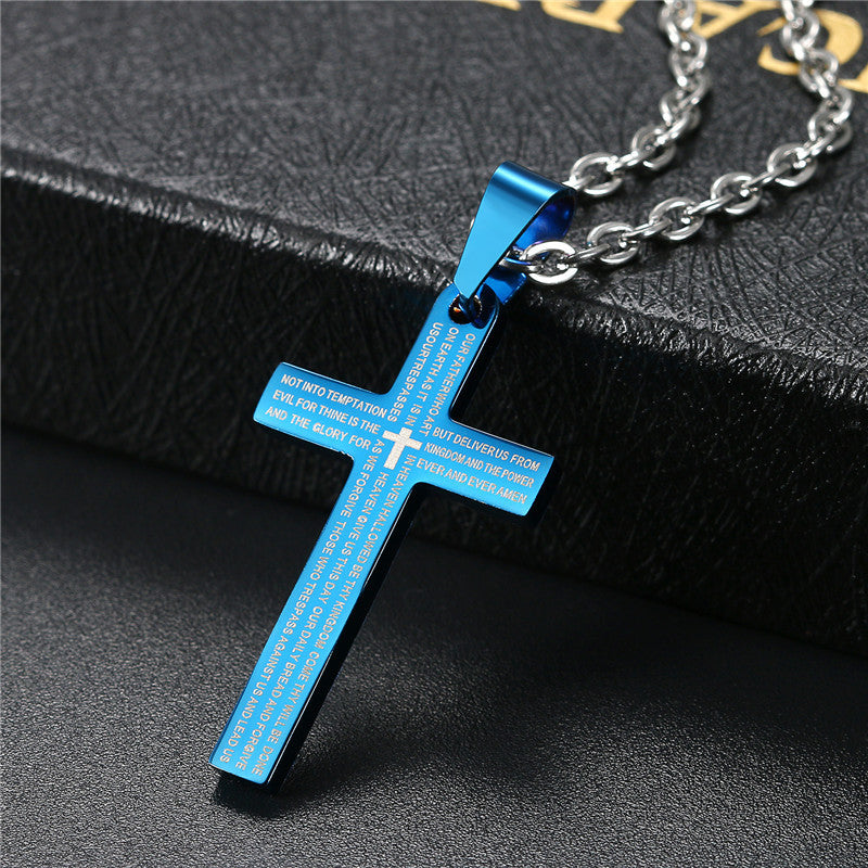 New No Fade Stainless Steel Lords Prayer Cross Pendant Chain Necklace