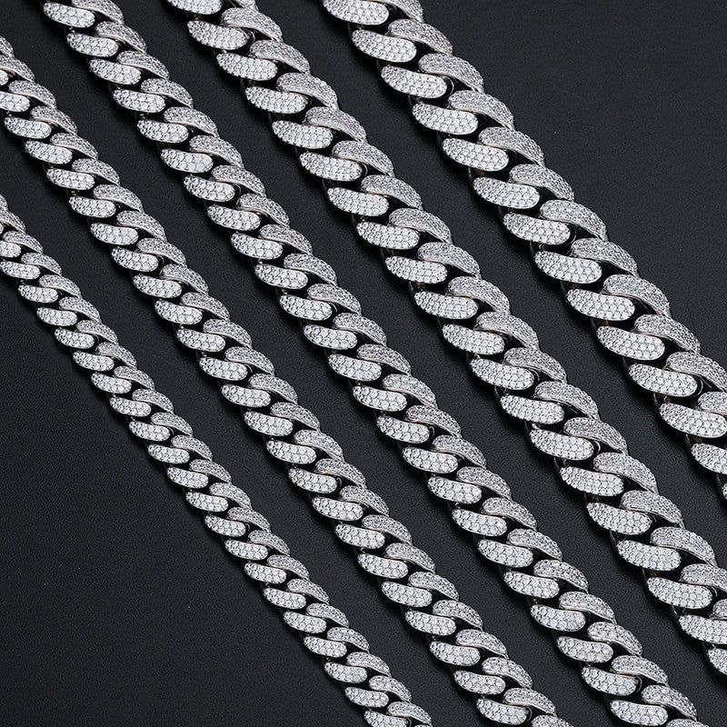 Mens Luxury Iced 8mm-20mm VVS Diamond 925 Solid Silver Hip Hop Miami Cuban Links