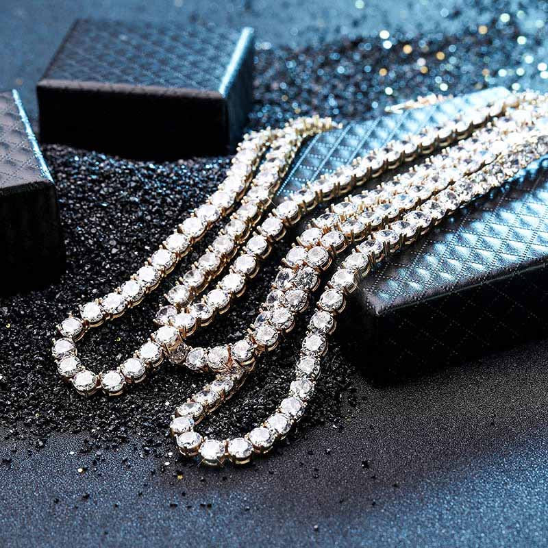 Mens Flooded Ice 925 Sterling Silver 3-6mm Bling AAA Stone Tennis Chain Necklace