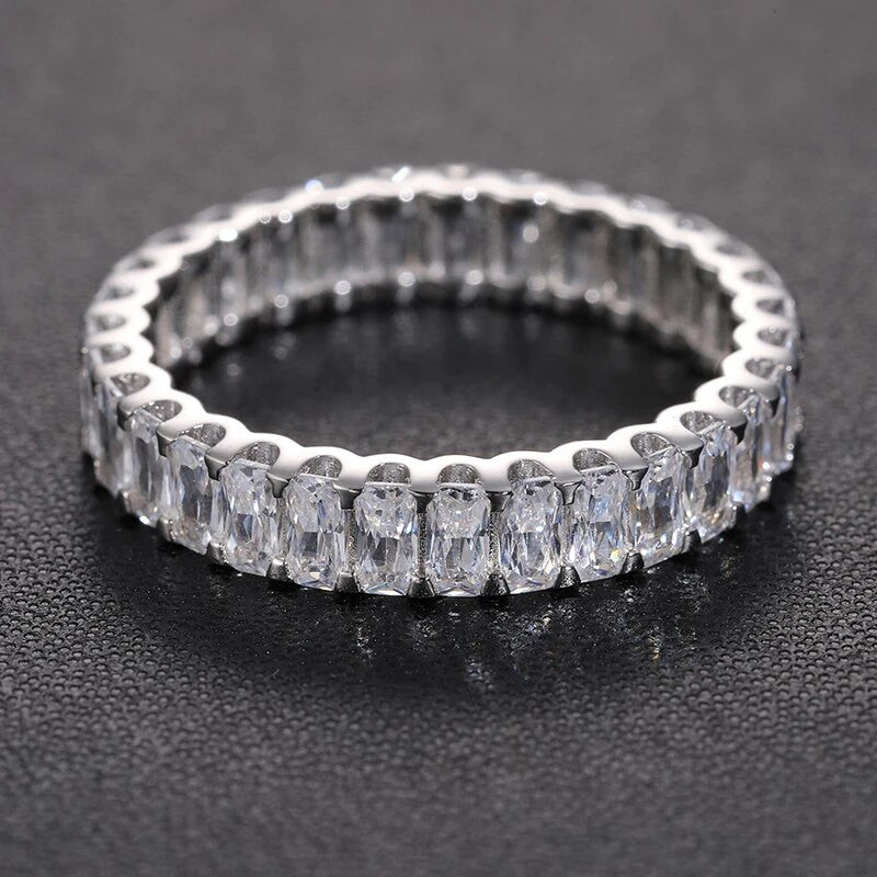 Mens Genuine VVS Diamond 925 Silver Full Baguette Stone Band Hip Hop Rings