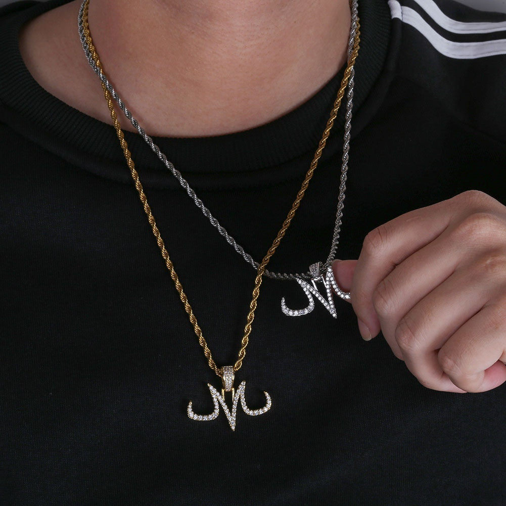 Custom AAA Micro Pave Majin 18k Gold Platinum Pendant Chain Necklace