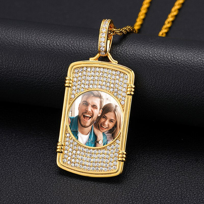 Solid 925 Silver Custom Photo VVS Diamond Picture Memory Hip Hop Chain Necklace