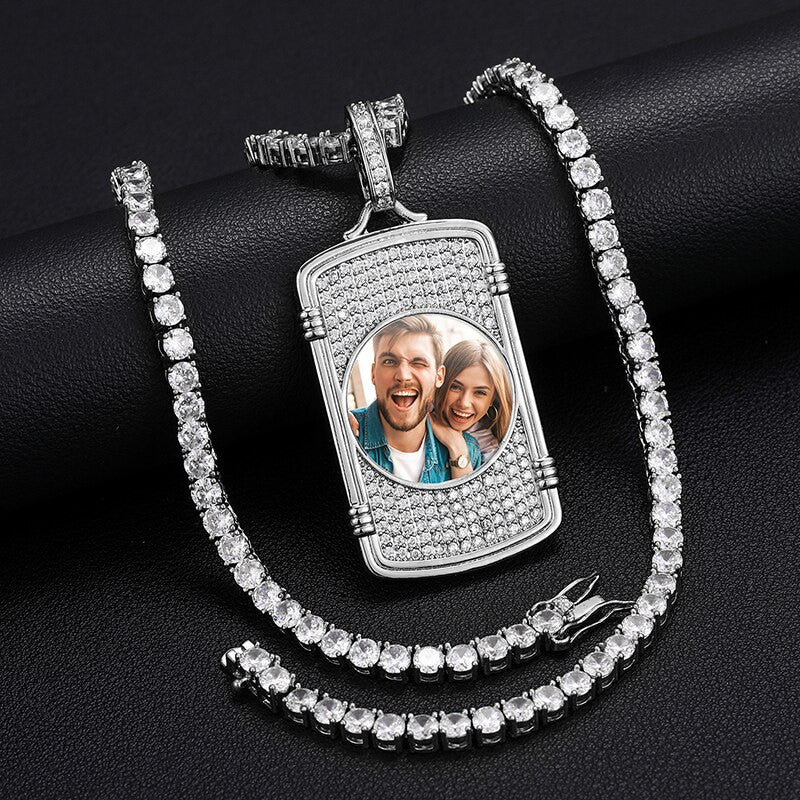 Solid 925 Silver Custom Photo VVS Diamond Picture Memory Hip Hop Chain Necklace