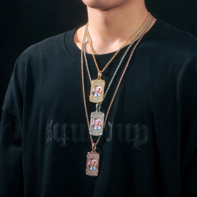 Solid 925 Silver Custom Photo VVS Diamond Picture Memory Hip Hop Chain Necklace